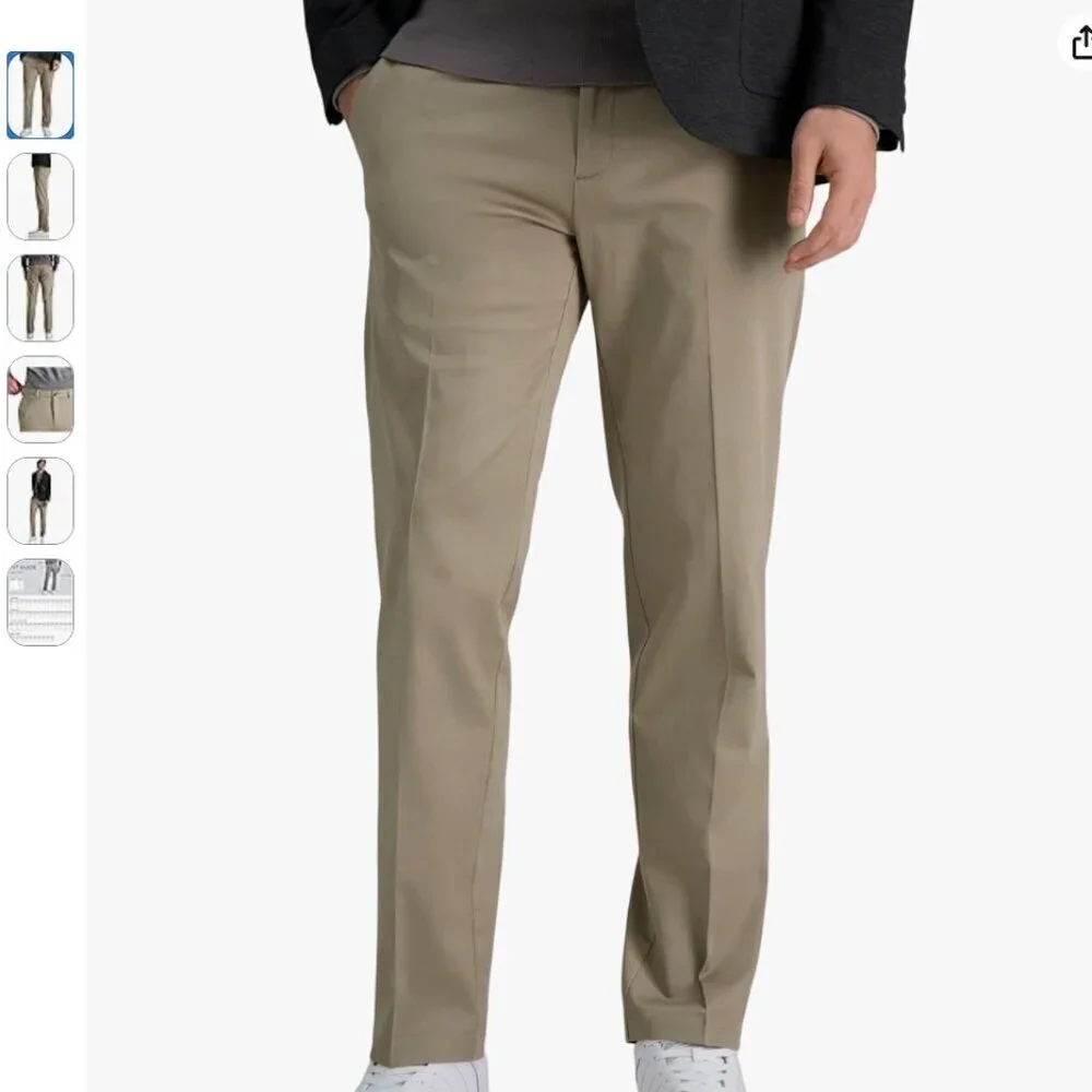 NWT Haggar Men's Iron Free Khaki Straight Fit Flat Front Pants, khaki, 42x32